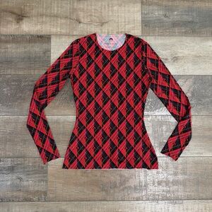 Marine Serre royal moon carreaux top in red